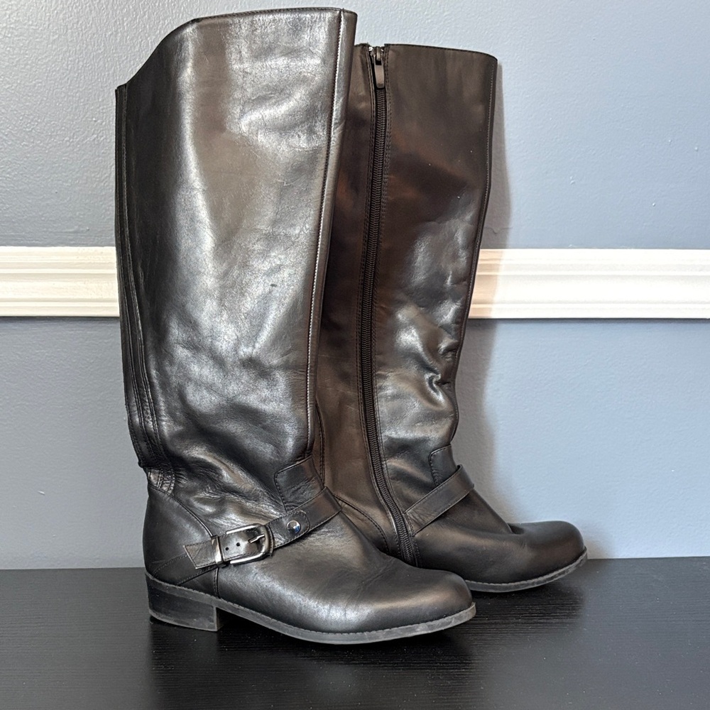 Black Leather Knee-High riding Boots